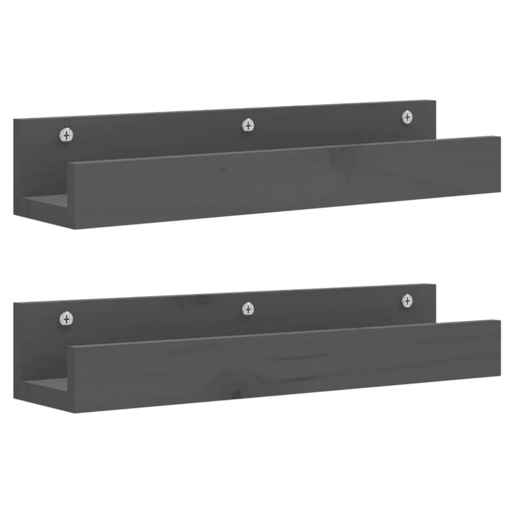 Wandschappen 2 st 50x12x9 cm massief grenenhout grijs