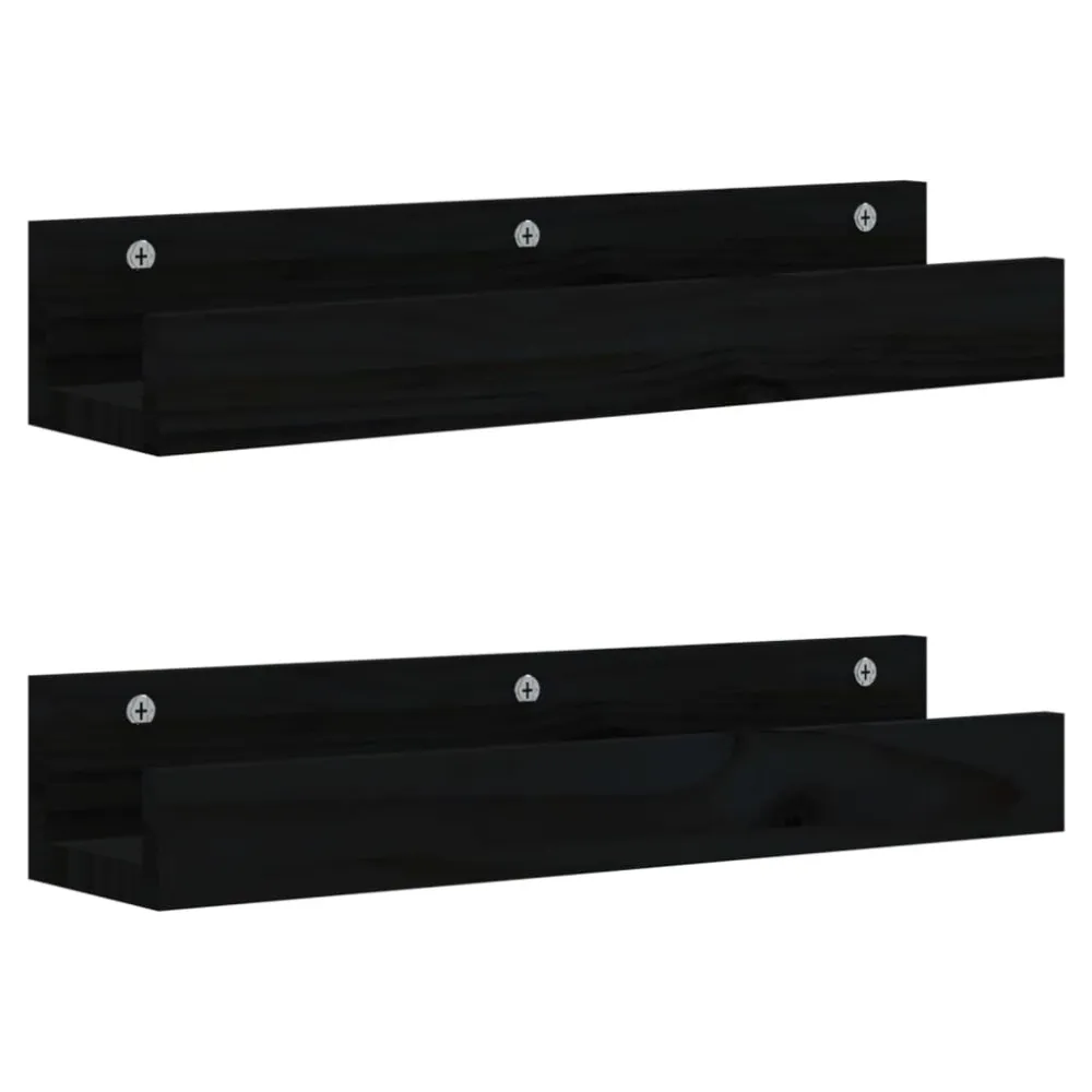 Wandschappen 2 st 50x12x9 cm massief grenenhout zwart