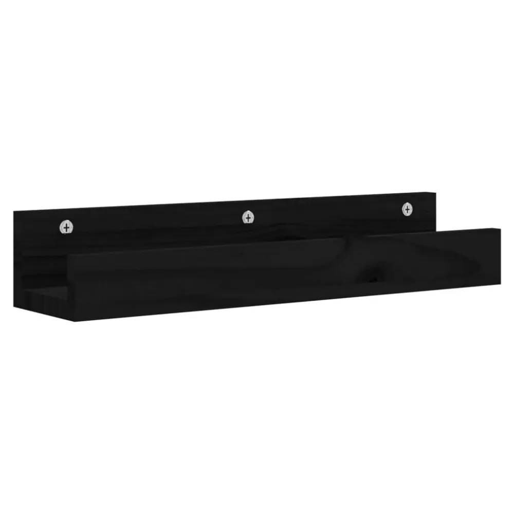 Wandschappen 2 st 50x12x9 cm massief grenenhout zwart