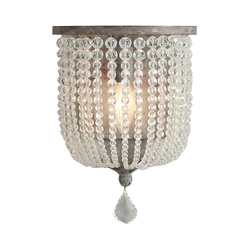 White/Grey 1 Light Wall Mount Light Minimalism Crystal Half-Basket Sconce Light Fixture White