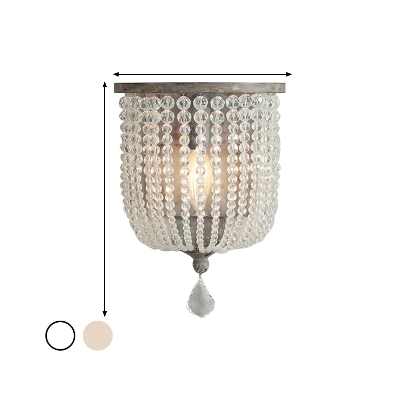 White/Grey 1 Light Wall Mount Light Minimalism Crystal Half-Basket Sconce Light Fixture White