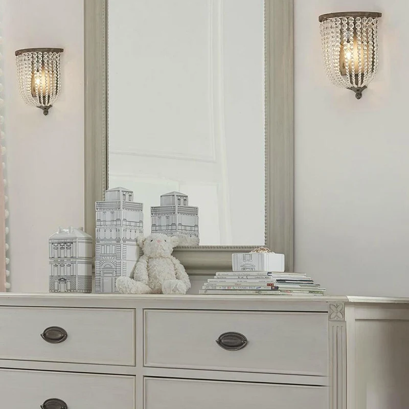 White/Grey 1 Light Wall Mount Light Minimalism Crystal Half-Basket Sconce Light Fixture White