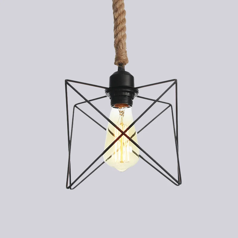Wire Cage Dining Room Hanging Light Antiek Metallic 1 Bulb Black Pendant Lamp Rope Cord Black