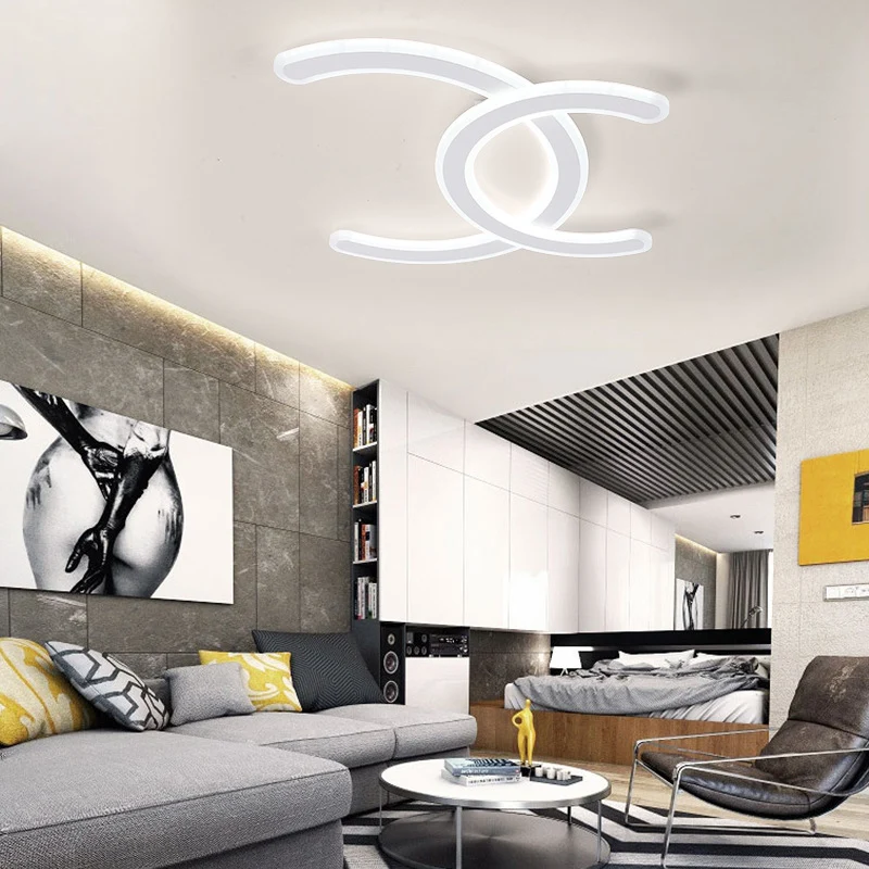 Witte dubbele C-vormige plafondmontagelamp, eenvoudige stijl acryl LED-plafondlamp warm/wit zacht