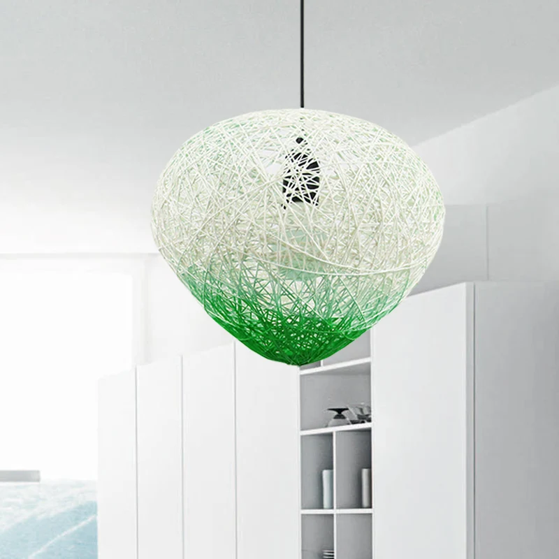 Woven Rattan Bird Nest Hanging Lamp Modern Één Bulb Restaurant Drop Light Green/Red Green