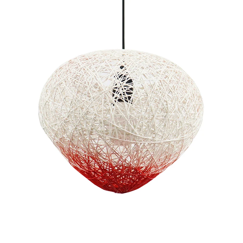 Woven Rattan Bird Nest Hanging Lamp Modern Één Bulb Restaurant Drop Light Green/Red Green