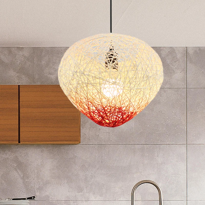 Woven Rattan Bird Nest Hanging Lamp Modern Één Bulb Restaurant Drop Light Green/Red Green