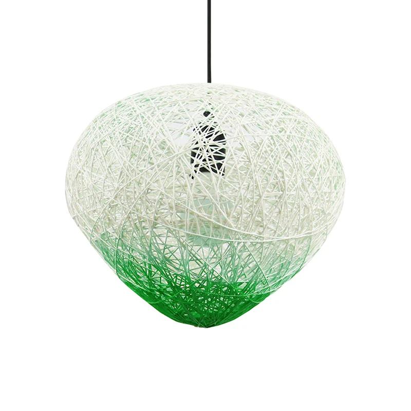 Woven Rattan Bird Nest Hanging Lamp Modern Één Bulb Restaurant Drop Light Green/Red Green