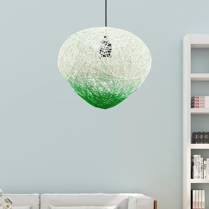 Woven Rattan Bird Nest Hanging Lamp Modern Één Bulb Restaurant Drop Light Green/Red Green