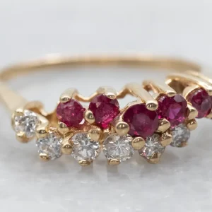 Zonnegeel Gold Diamond and Ruby Two Row Bypass Ring