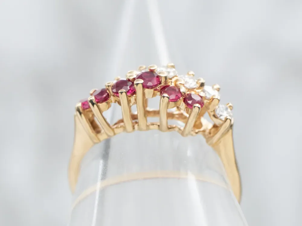 Zonnegeel Gold Diamond and Ruby Two Row Bypass Ring