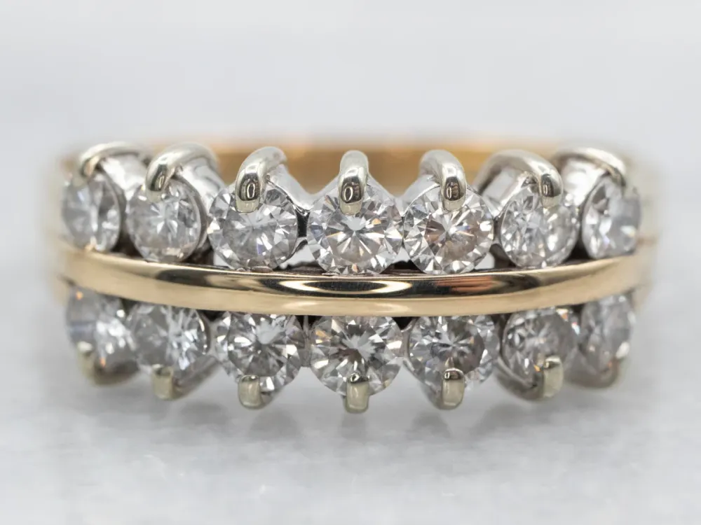 Zonnegeel Gold Double Row Diamond Wedding Band