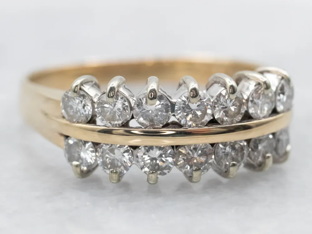 Zonnegeel Gold Double Row Diamond Wedding Band