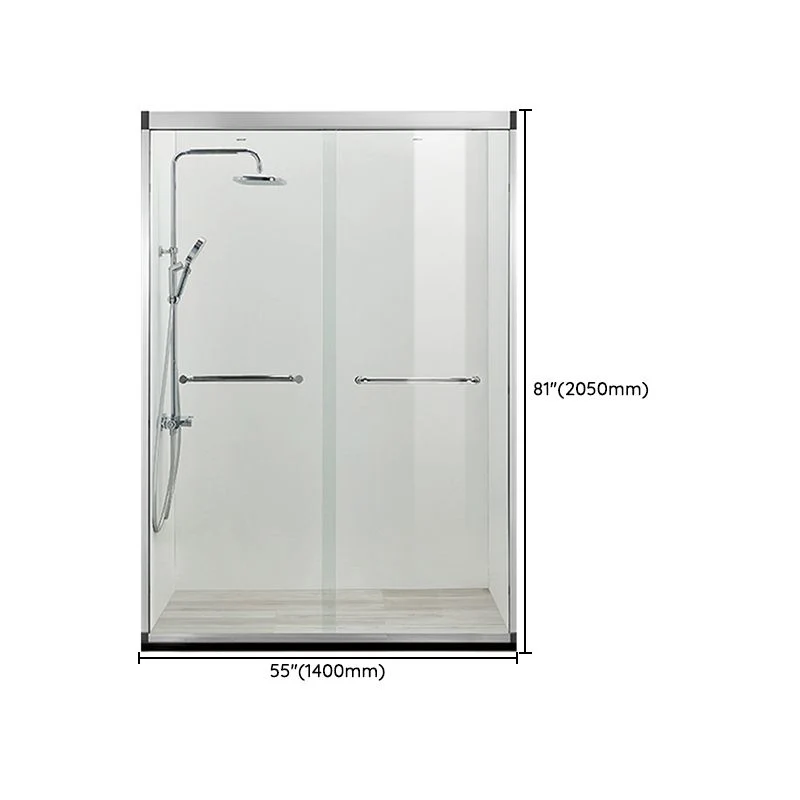 Zwart Double Sliding Shower Bath Door Semi-Frameless Tempered Shower Doors Silver