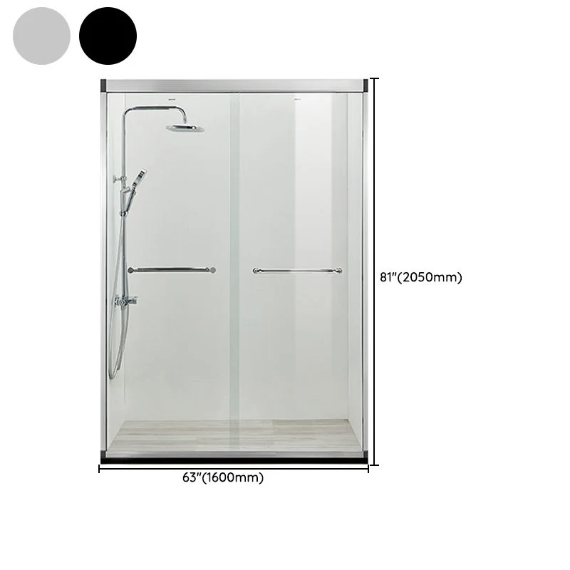 Zwart Double Sliding Shower Bath Door Semi-Frameless Tempered Shower Doors Silver