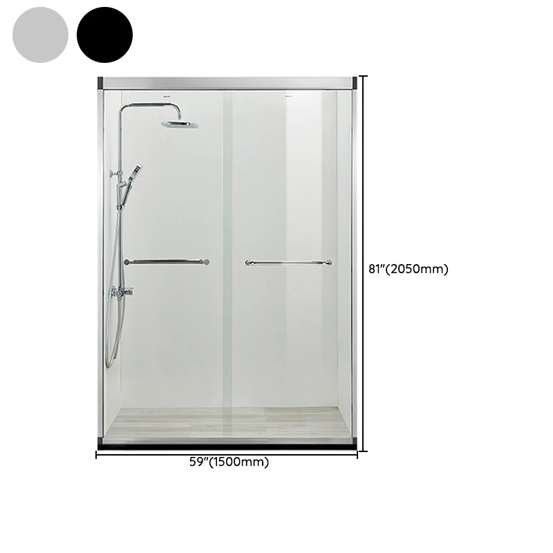Zwart Double Sliding Shower Bath Door Semi-Frameless Tempered Shower Doors Silver