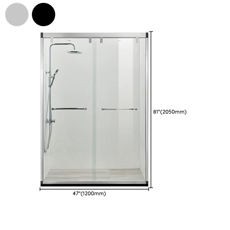 Zwart Double Sliding Shower Bath Door Semi-Frameless Tempered Shower Doors Silver