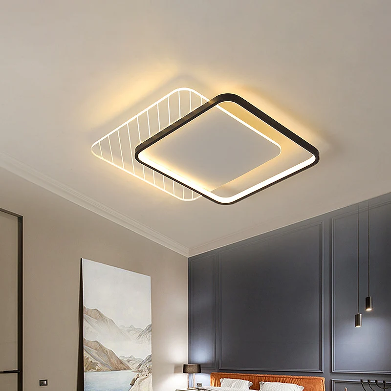 Zwart dubbel vierkant/rond inbouw moderne LED acryl dicht bij plafondlamp warm/wit/3 kleuren zwak