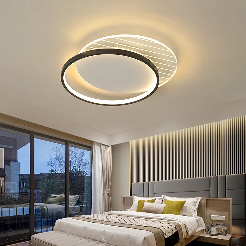 Zwart dubbel vierkant/rond inbouw moderne LED acryl compact bij plafondlamp warm/wit/3 kleuren licht