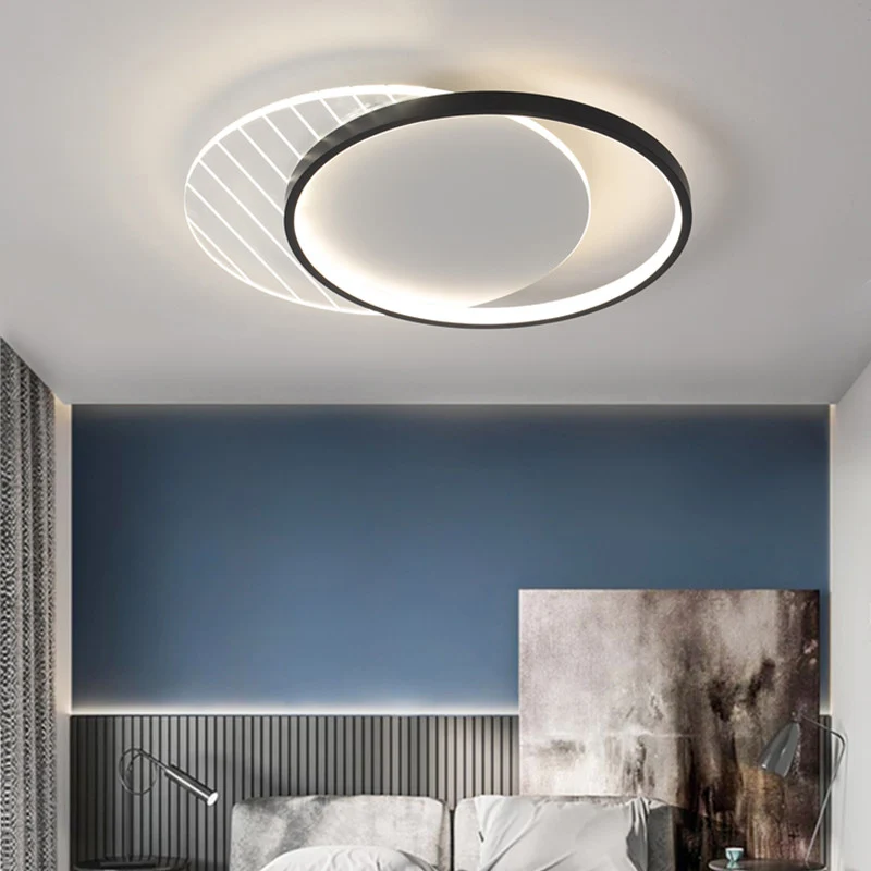 Zwart dubbel vierkant/rond inbouw moderne LED acryl compact bij plafondlamp warm/wit/3 kleuren licht