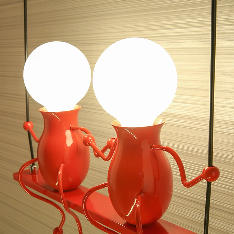 Zwart/Wit/Rood Little People Sconce Light Metalen Kids 2-lichts wandverlichting voor woonkamer