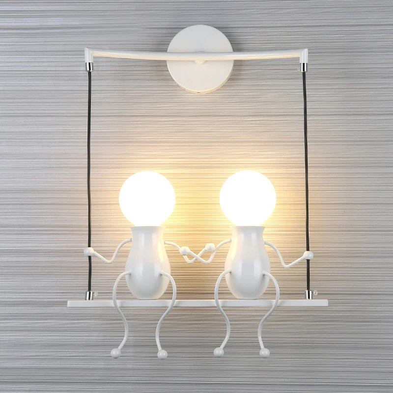 Zwart/Wit/Rood Little People Sconce Light Metalen Kids 2-lichts wandverlichting voor woonkamer