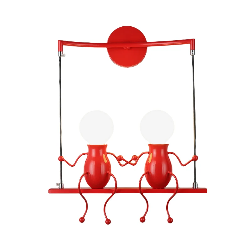 Zwart/Wit/Rood Little People Sconce Light Metalen Kids 2-lichts wandverlichting voor woonkamer