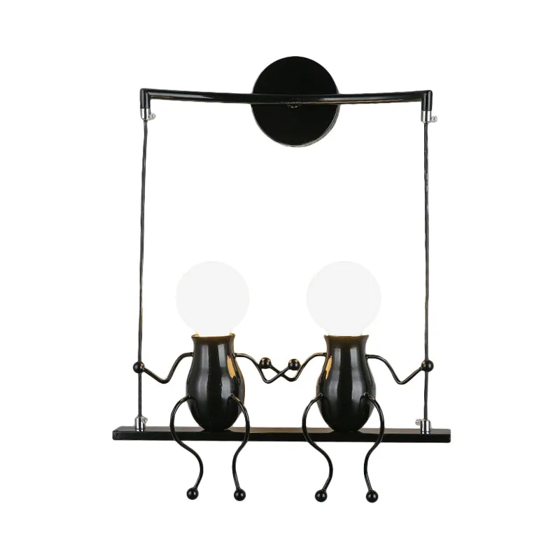 Zwart/Wit/Rood Little People Sconce Light Metalen Kids 2-lichts wandverlichting voor woonkamer