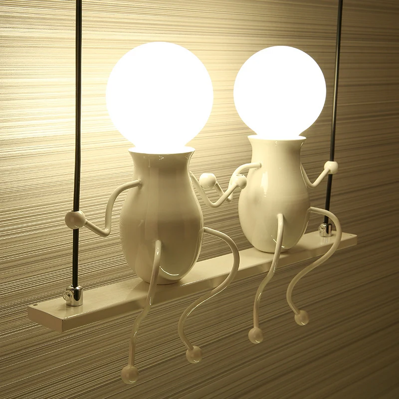 Zwart/Wit/Rood Little People Sconce Light Metalen Kids 2-lichts wandverlichting voor woonkamer