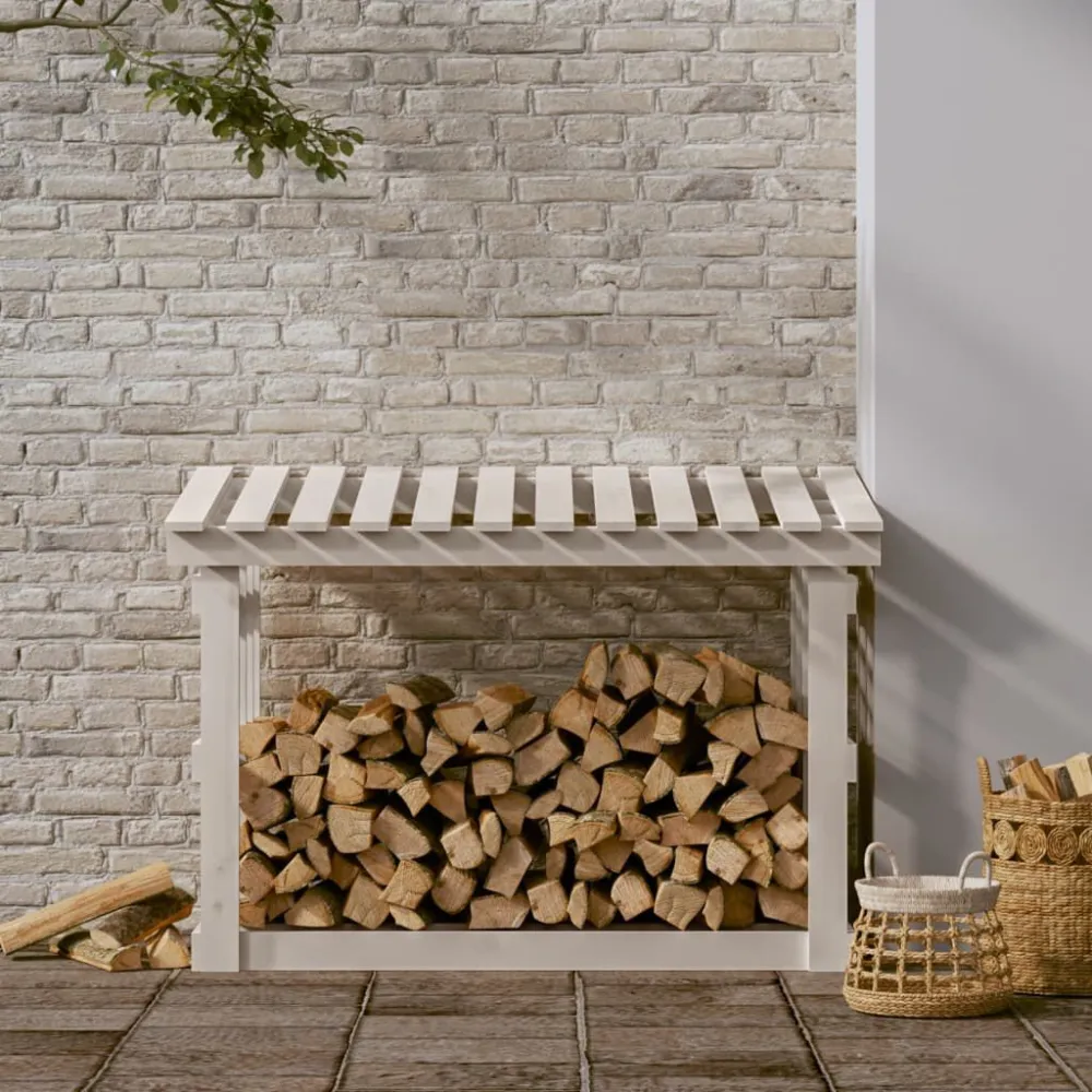 Haardhoutrek 108x64,5x77 cm massief grenenhout wit