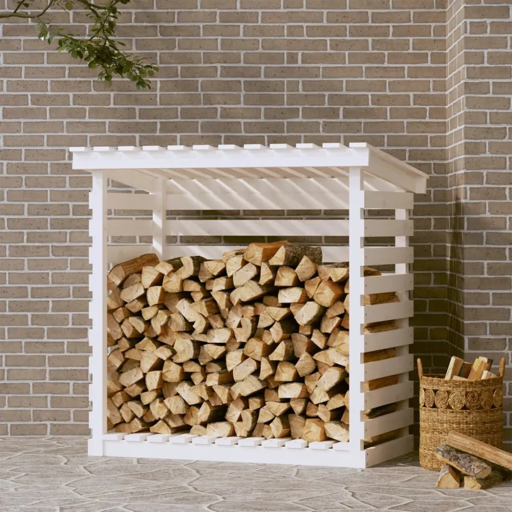 Haardhoutrek 108x73x108 cm massief grenenhout wit