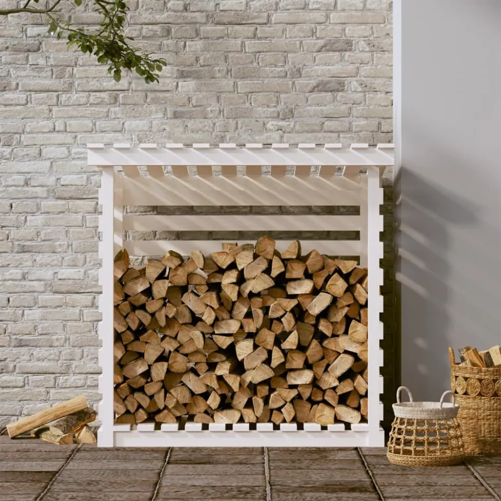 Haardhoutrek 108x73x108 cm massief grenenhout wit