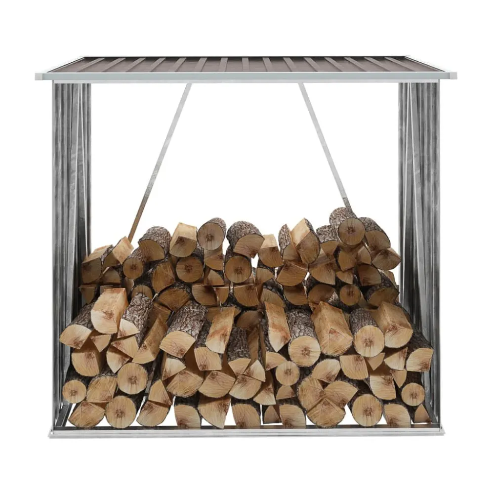 Haardhoutschuur 163x83x154 cm gegalvaniseerd staal bruin