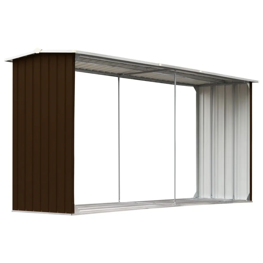 Haardhoutschuur 330x92x153 cm gegalvaniseerd staal bruin