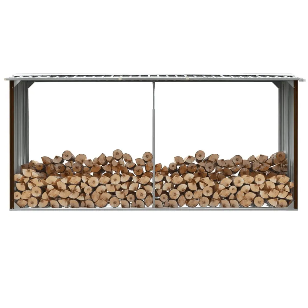 Haardhoutschuur 330x92x153 cm gegalvaniseerd staal bruin