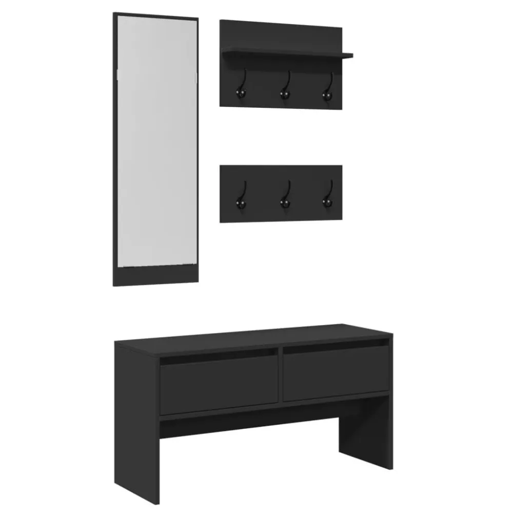 4-delige Garderobe set bewerkt hout zwart