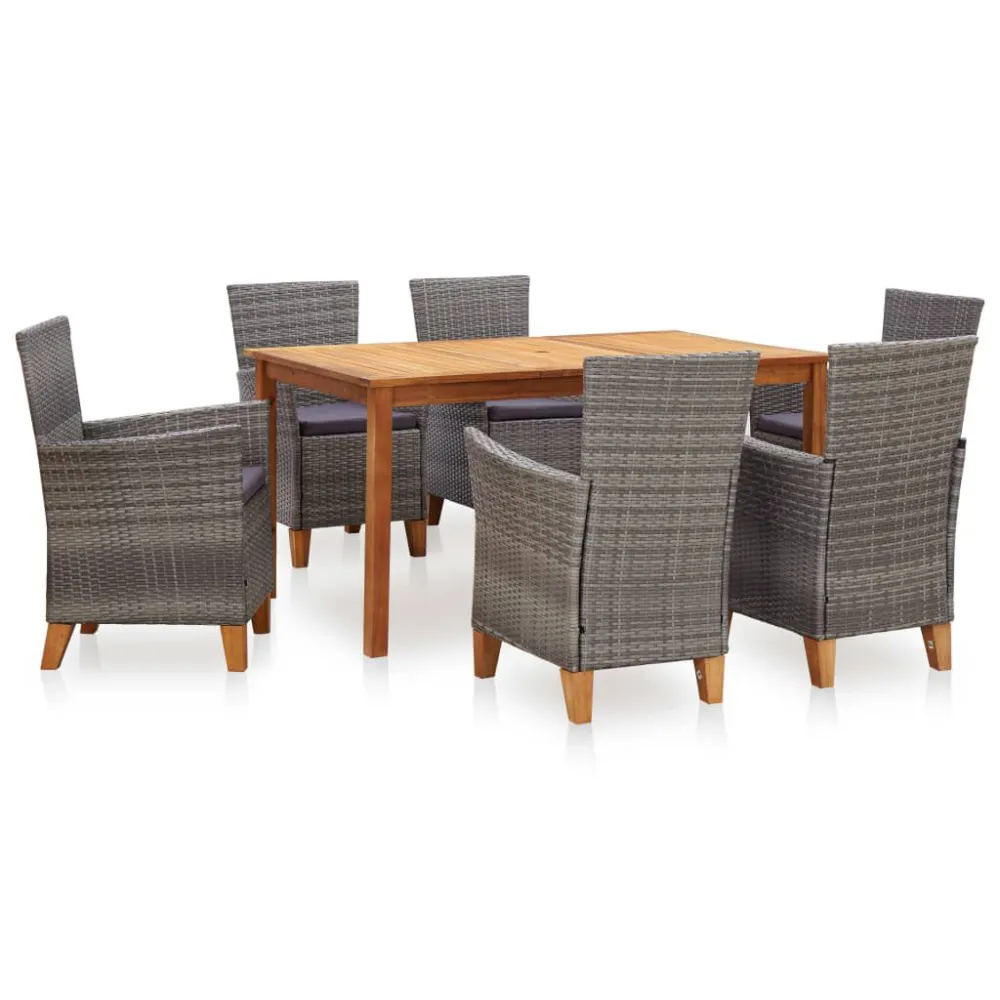 7-delige Eethoek poly rattan en massief acaciahout grijs