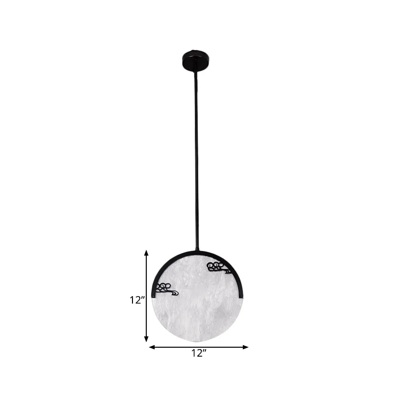 8"/12" brede 1-lichts ronde druppelhanger traditionele zwart/gouden acryl-downverlichting voor gang