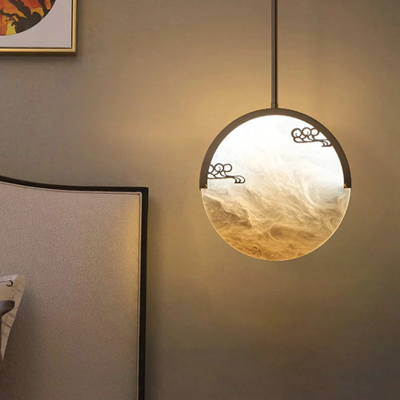 8"/12" brede 1-lichts ronde druppelhanger traditionele zwart/gouden acryl-downverlichting voor gang