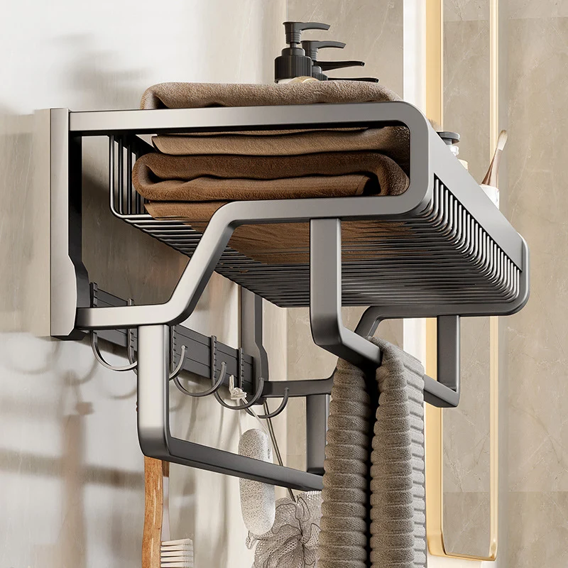 Aluminum Contemporain Bathroom Accessory Set Polished Gray Bath Shelf/Paper Holder/Robe Hooks