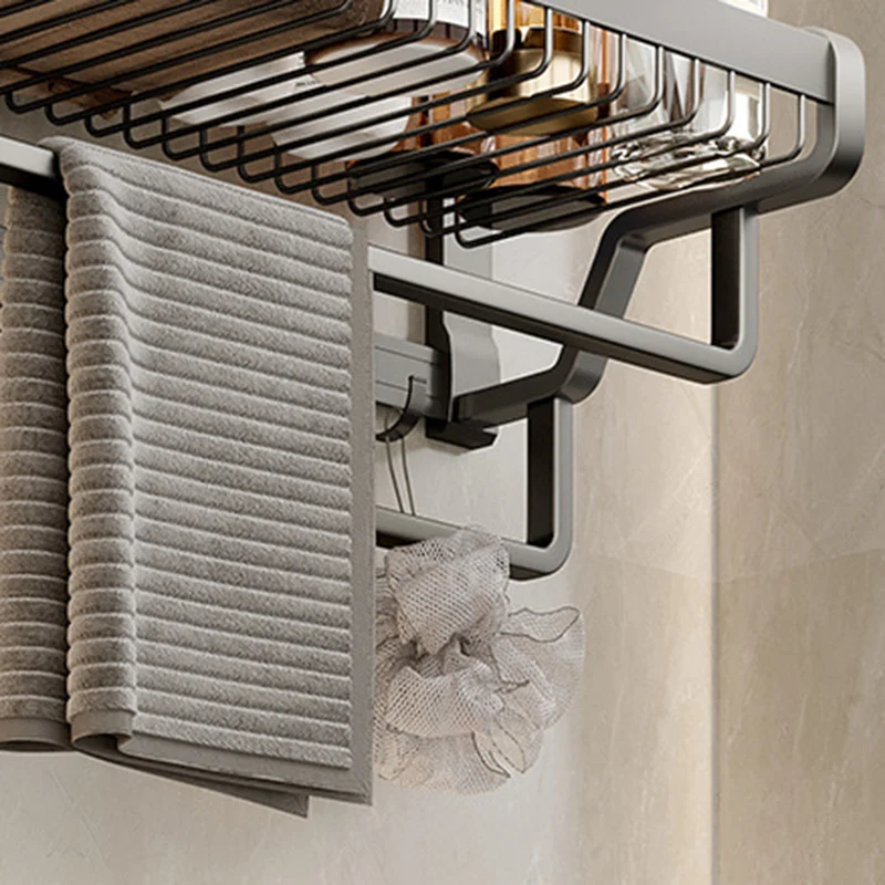 Aluminum Contemporain Bathroom Accessory Set Polished Gray Bath Shelf/Paper Holder/Robe Hooks