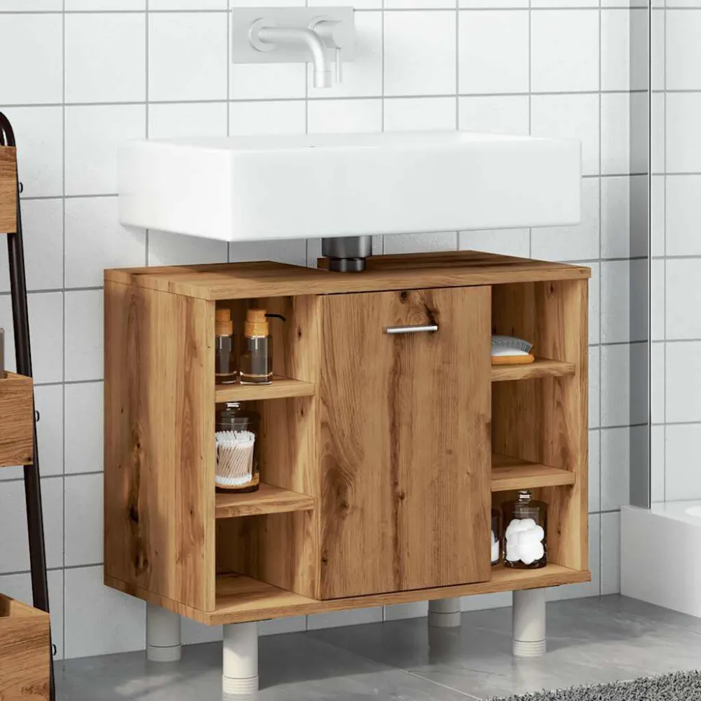 Badkamerkast 60x32x53,5 cm bewerkt hout artisanaal eikenkleur