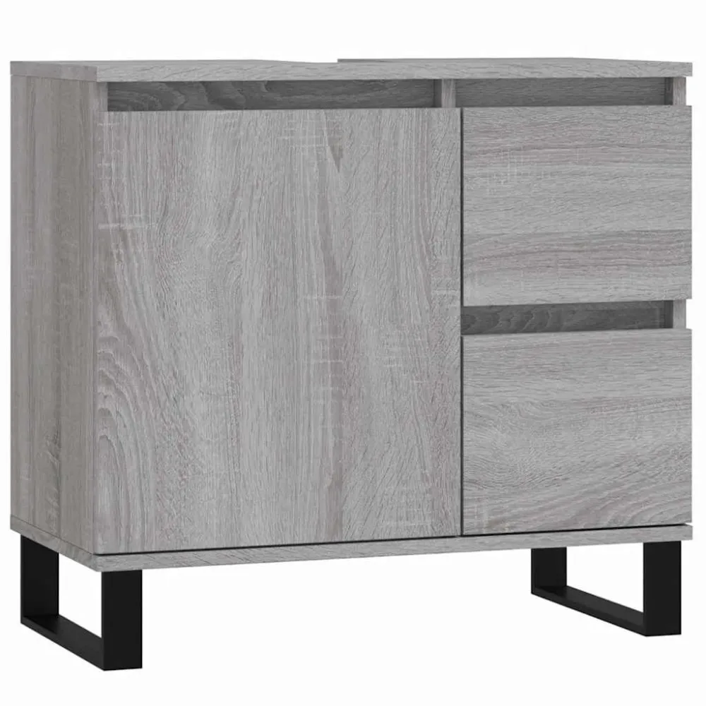 Badkamerkast 65x33x60 cm bewerkt hout grijs sonoma eikenkleurig