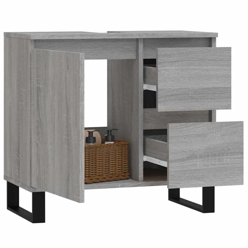 Badkamerkast 65x33x60 cm bewerkt hout grijs sonoma eikenkleurig