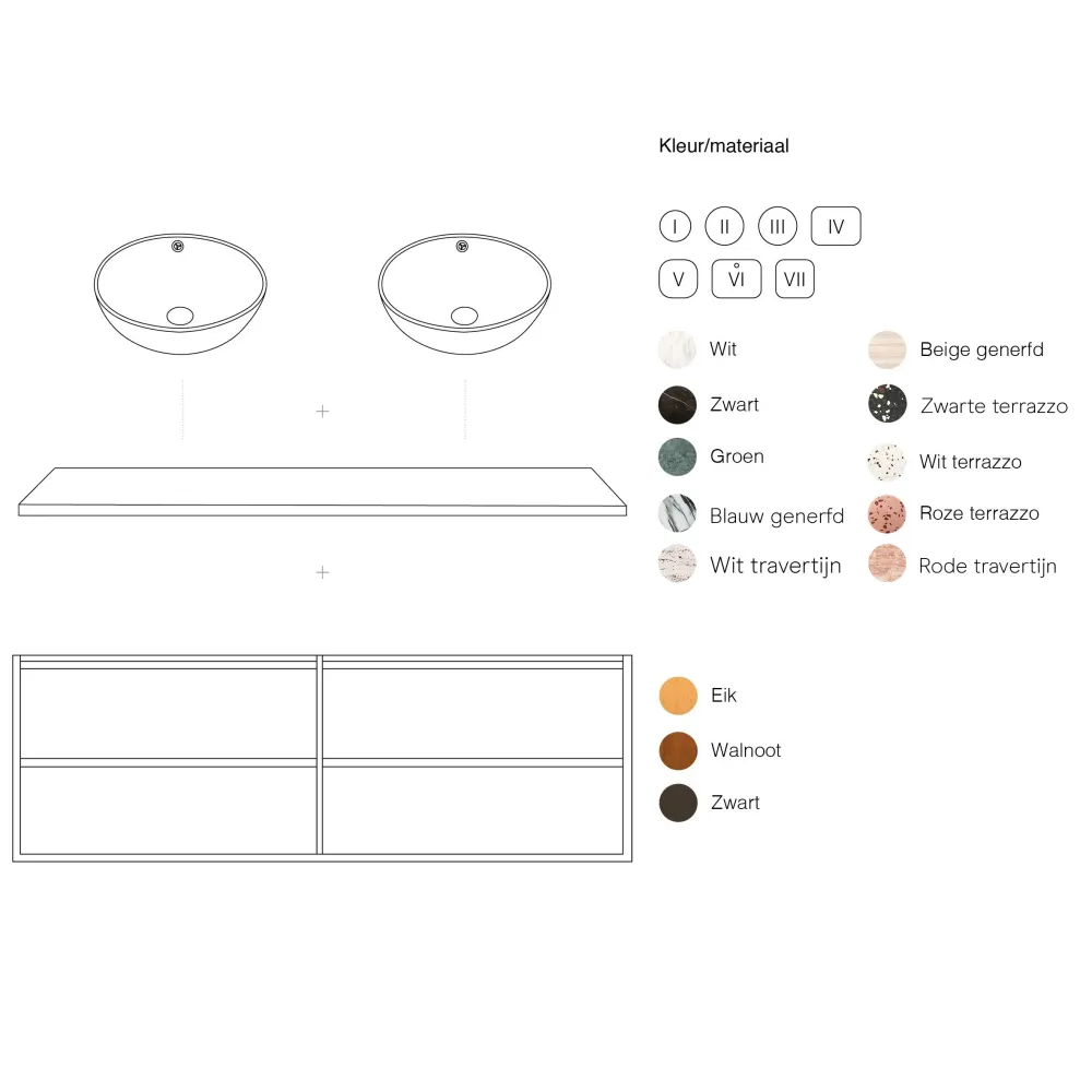 Badkamerkast Eik Fien - 120 cm - George Marmeren waskommen - Marmeren bovenplaat