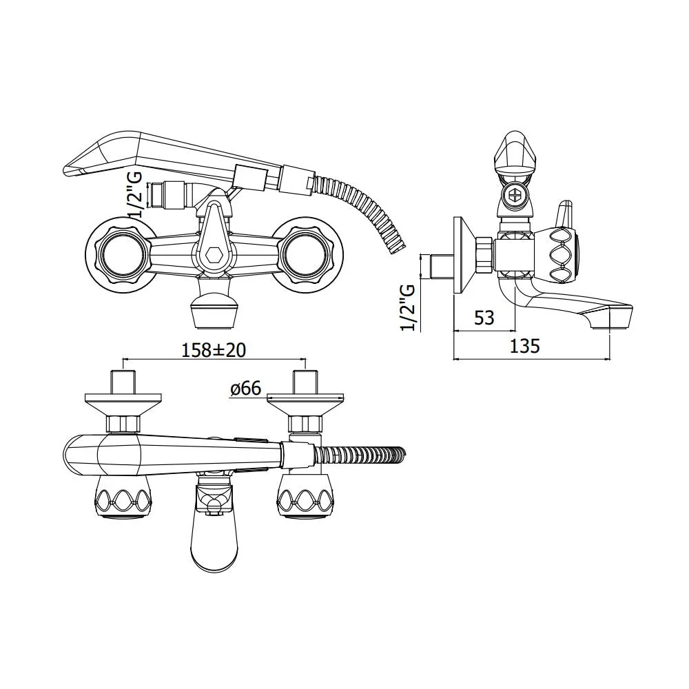 Bathtub Faucet Hand Shower Set Danubio Series Model DA024CR Metaalglans Paffoni