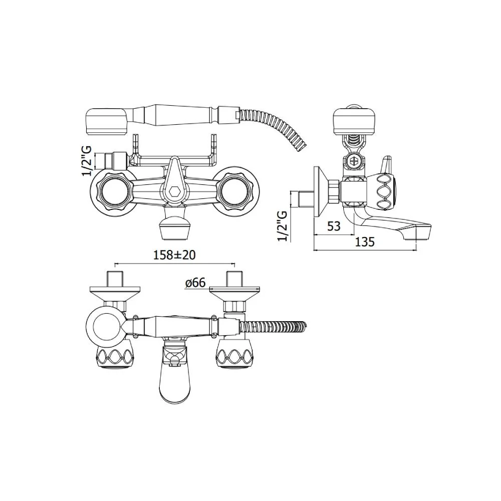 Bathtub Faucet Hand Shower Set Danubio series model DA923CR Verchroomd Paffoni