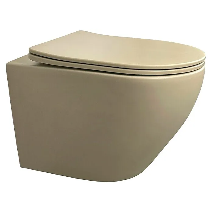 Best Design Hangend toiletset + Fontein - Zonder spoelrand, Khaki, Softclose