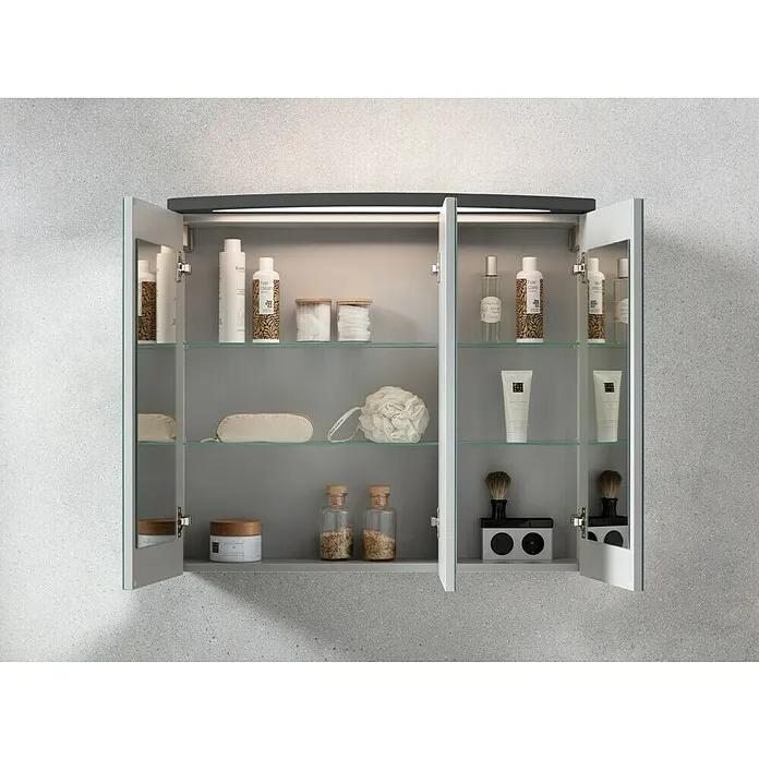 Camargue Swing Led-spiegelkast - b x h: 80 x 70,5 cm, Met verlichting, Hout, Grafiet