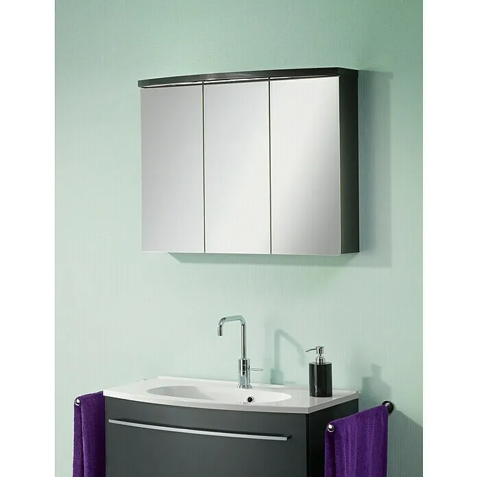 Camargue Swing Led-spiegelkast - b x h: 80 x 70,5 cm, Met verlichting, Hout, Grafiet
